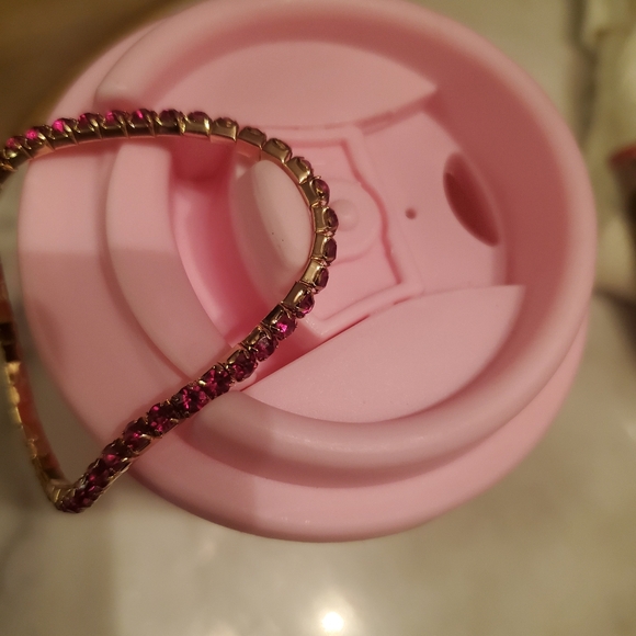 Coffee Tumbler + Bracelet Scream & Sugar 18 oz Slipon Pink Stone Goldtone Metal - Picture 6 of 7